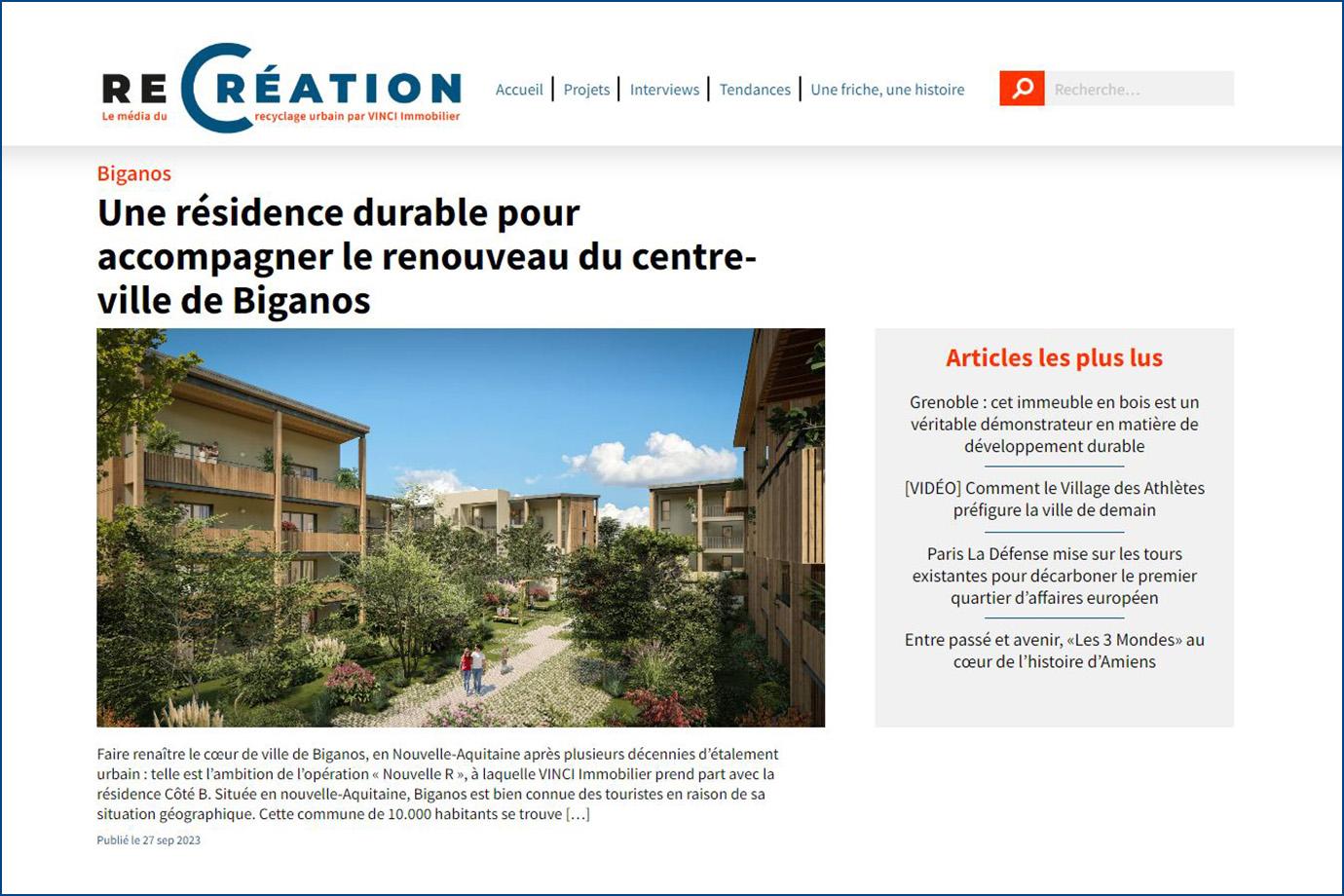 Capture écran du site Re-création 